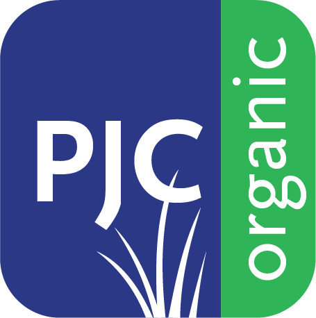 Blue and green PJC Organic square logo.