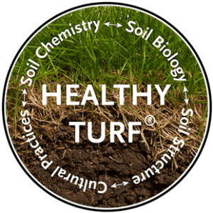 Four elements of organic turf care listed in a circle for PJC's Healthy Turf Circle.